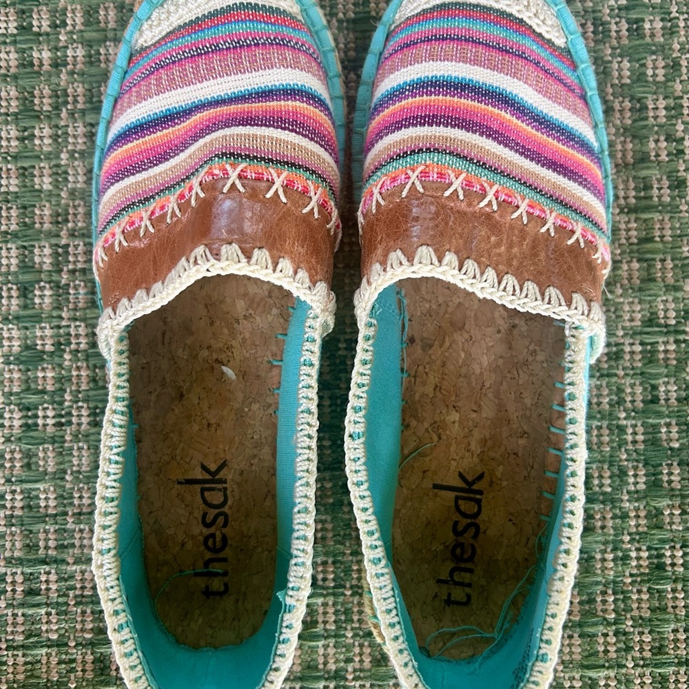 The Sak Striped Espadrilles with Brown and Blue Accents